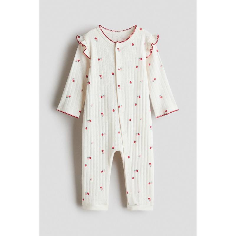 H&M Girls White Cotton pointelle sleepsuit (2-3 Years) (2-3 Years)