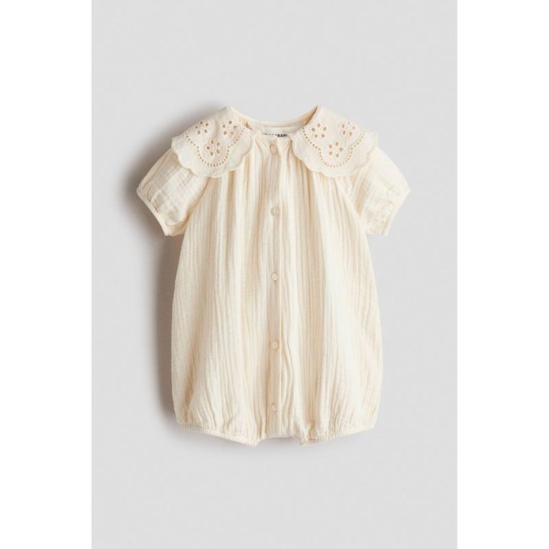 H&M Girls White Cotton muslin romper suit (9-12 Months) (9-12 Months)