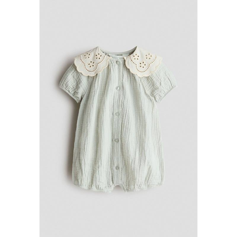 H&M Girls Green Cotton muslin romper suit (4-6 Months) (4-6 Months)