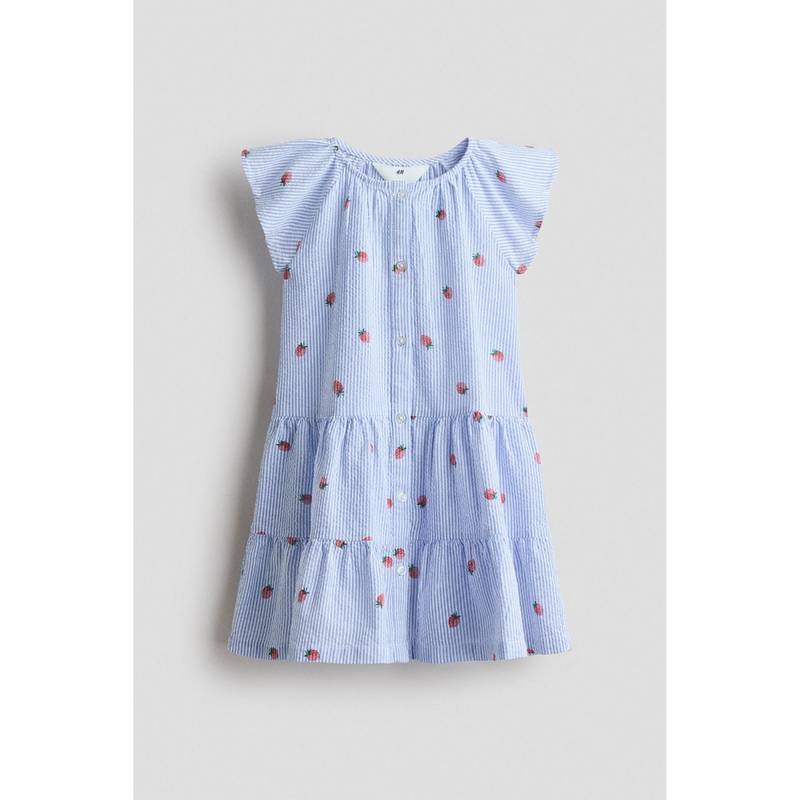 H&M Girls Blue Tiered seersucker dress (1.5-2 Years) (1.5-2 Years)