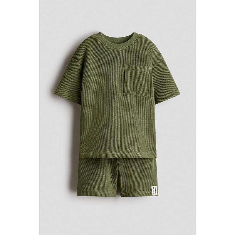 H&M Boys Green 2-piece waffled cotton set (1.5-2 Years)