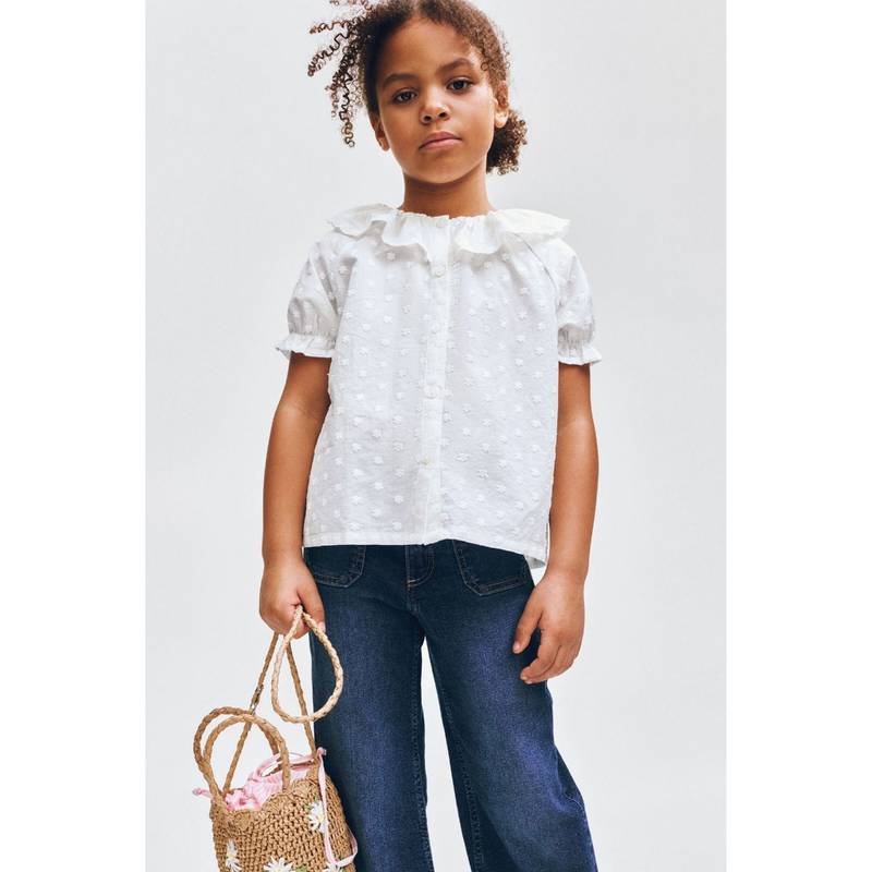 H&M Girls White Flounce-collar embroidered Top (2-3 Years) (2-3 Years)