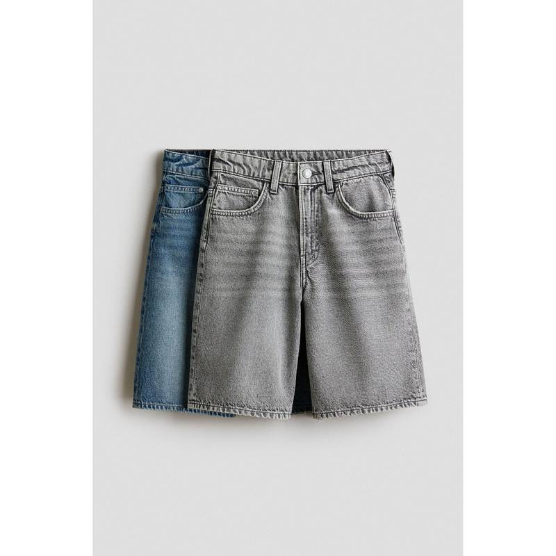 H&M Boys Grey 2-pack Baggy Fit Denim Shorts (10-11 Years)