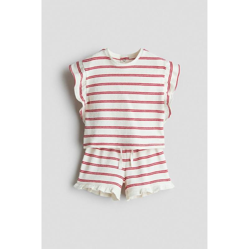 H&M Girls White 2-piece patterned cotton set (2-3 Years)