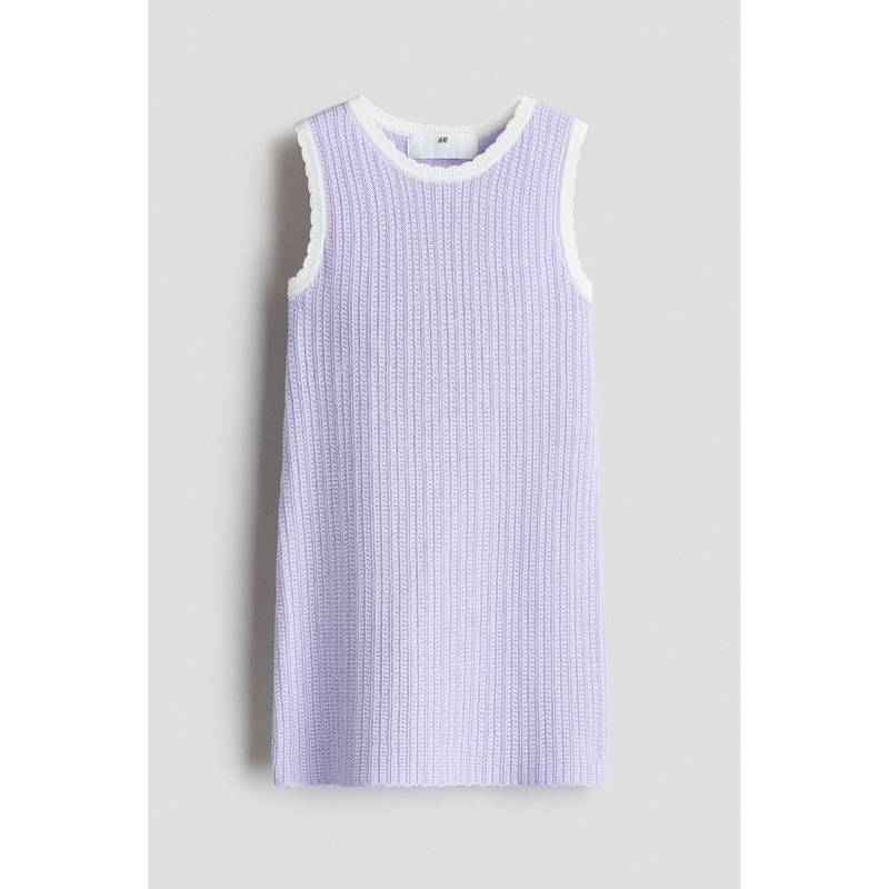 H&M Girls Purple Textured cotton dress (4-6 Years) (4-6 Years)