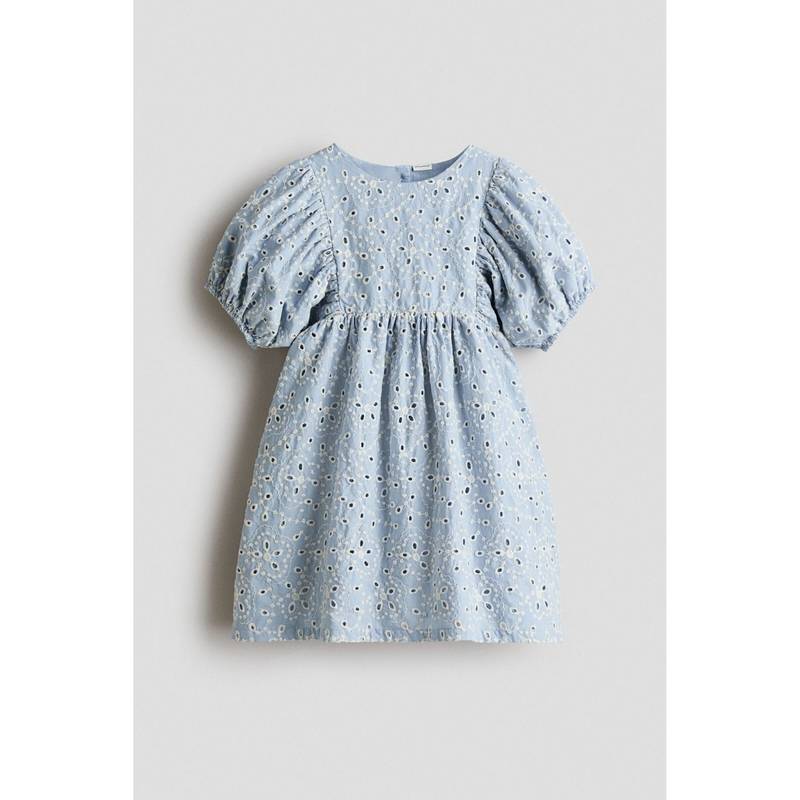 H&M Girls Blue Broderie anglaise cotton dress (4-5 Years) (4-5 Years)