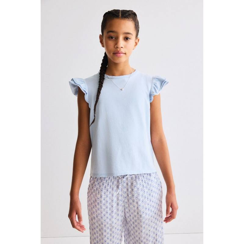 H&M Girls Blue Flutter-sleeved top (14 Years) (14 Years)