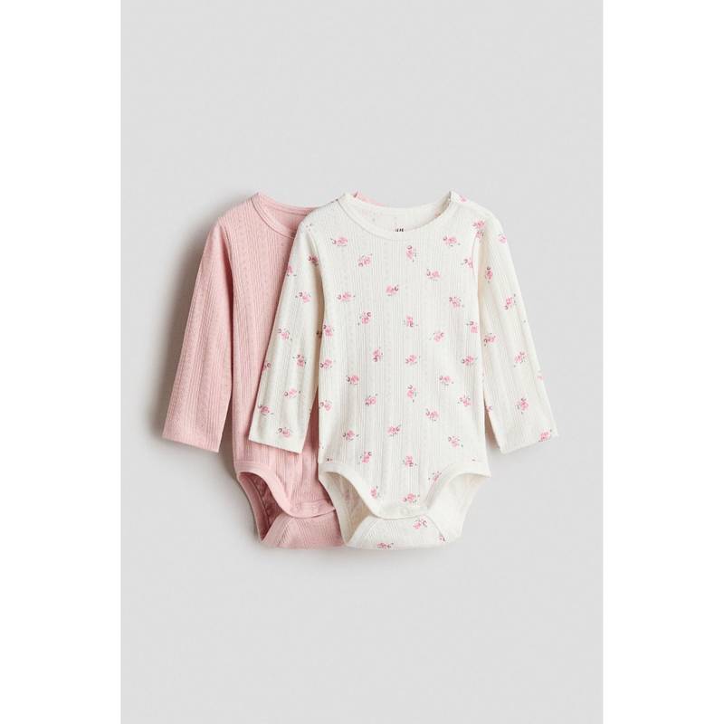 H&M Girls Multi-Color 2-pack cotton pointelle bodysuits (0-1 Months)