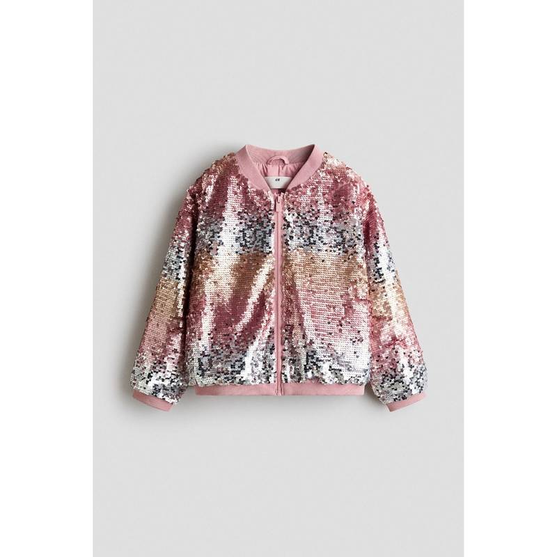 H&M Girls Pink Sequined bomber jacket (4-6 Years) (4-6 Years)
