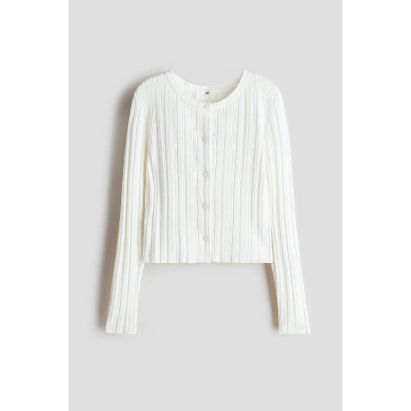 H&M Girls White Rib-knit cardigan (14 Years) (14 Years)