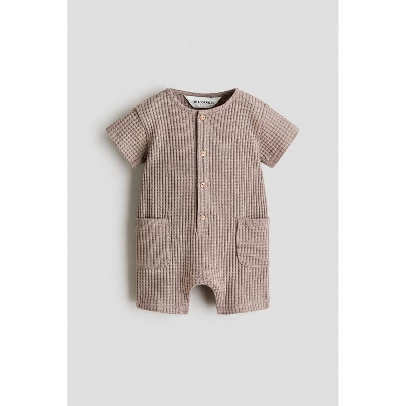 H&M Unisex Brown Cotton Romper Suit (1-2 Months) (1-2 Months)