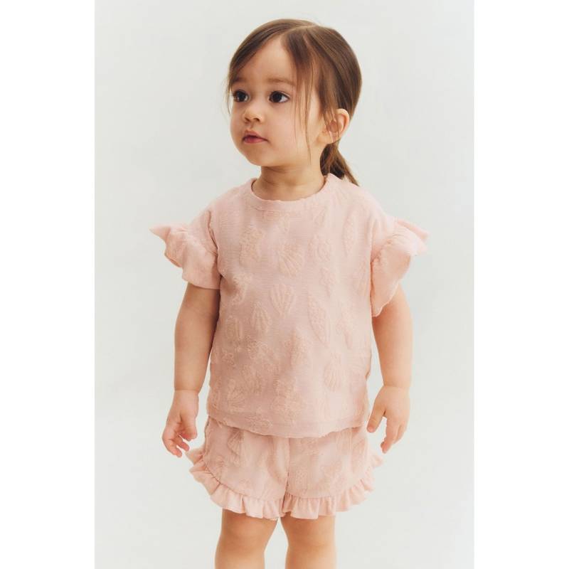 H&M Girls Pink 2-Piece Frilled Terry Set (0-1 Months)