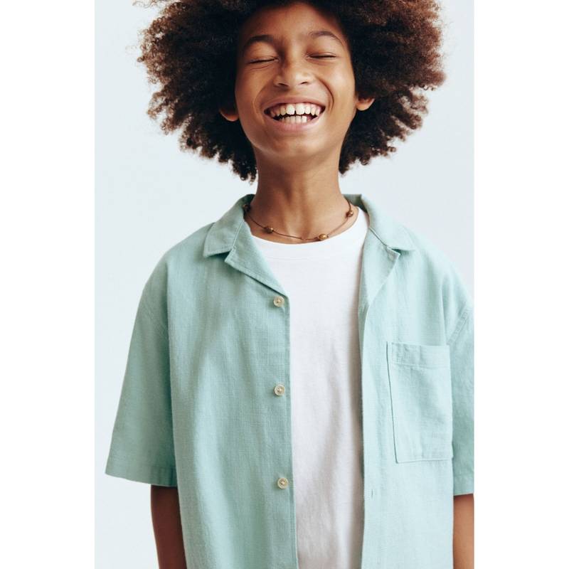 H&M Boys Turquoise Cotton Resort Shirt (12-13 Years) (12-13 Years)