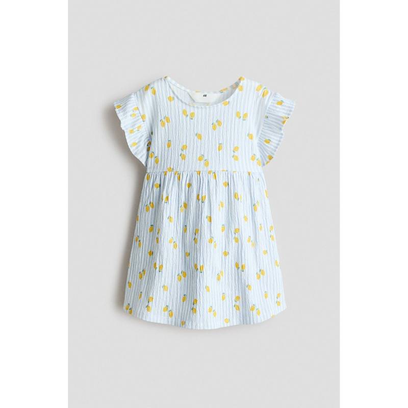 H&M Girls Blue Flutter-Sleeved Cotton Dress (1.5-2 Years) (1.5-2 Years)