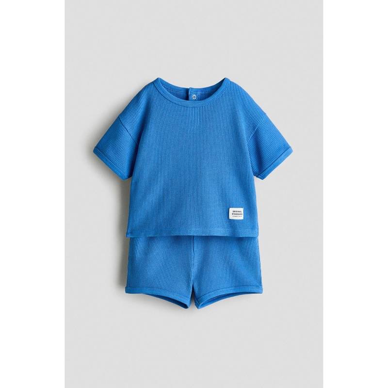 H&M Boys Blue 2-Piece Waffled Cotton Set (9-12 Months)