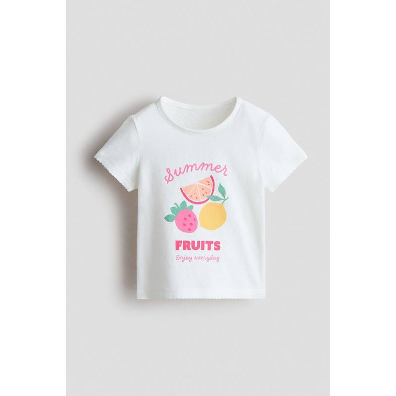 H&M Girls White Printed Cotton T-Shirt (3-4 Years) (3-4 Years)