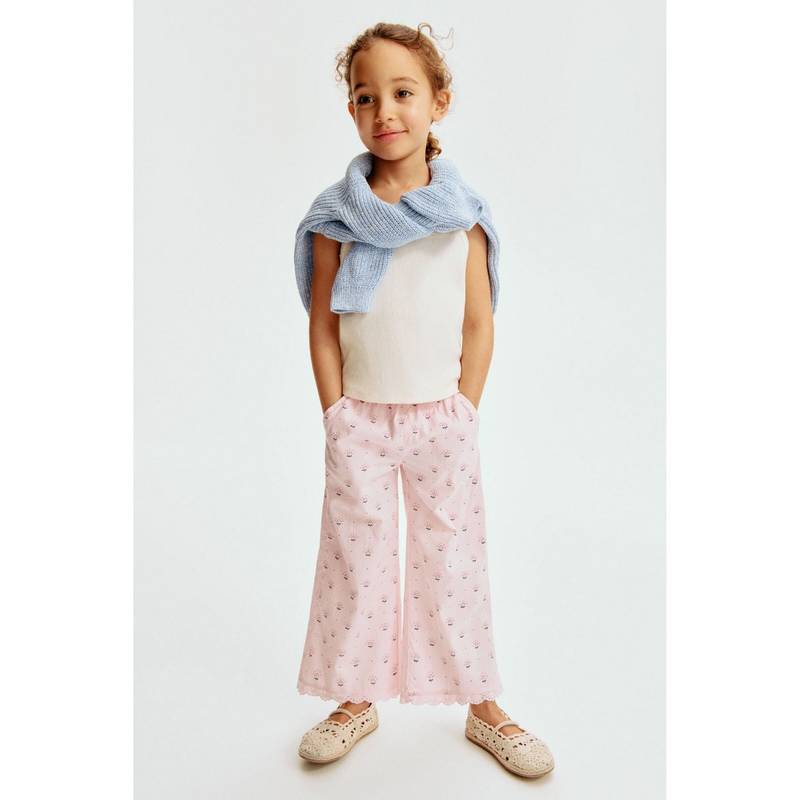 H&M Girls Pink Lace-Trimmed Seersucker Pant (3-4 Years) (3-4 Years)