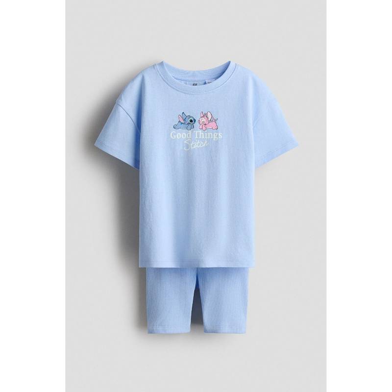 H&M Girls Blue 2-Piece Printed Cotton Set (1.5-2 Years)