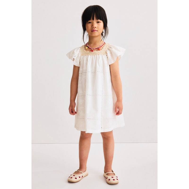 H&M Girls White Broderie Anglaise Dress (3-4 Years) (3-4 Years)