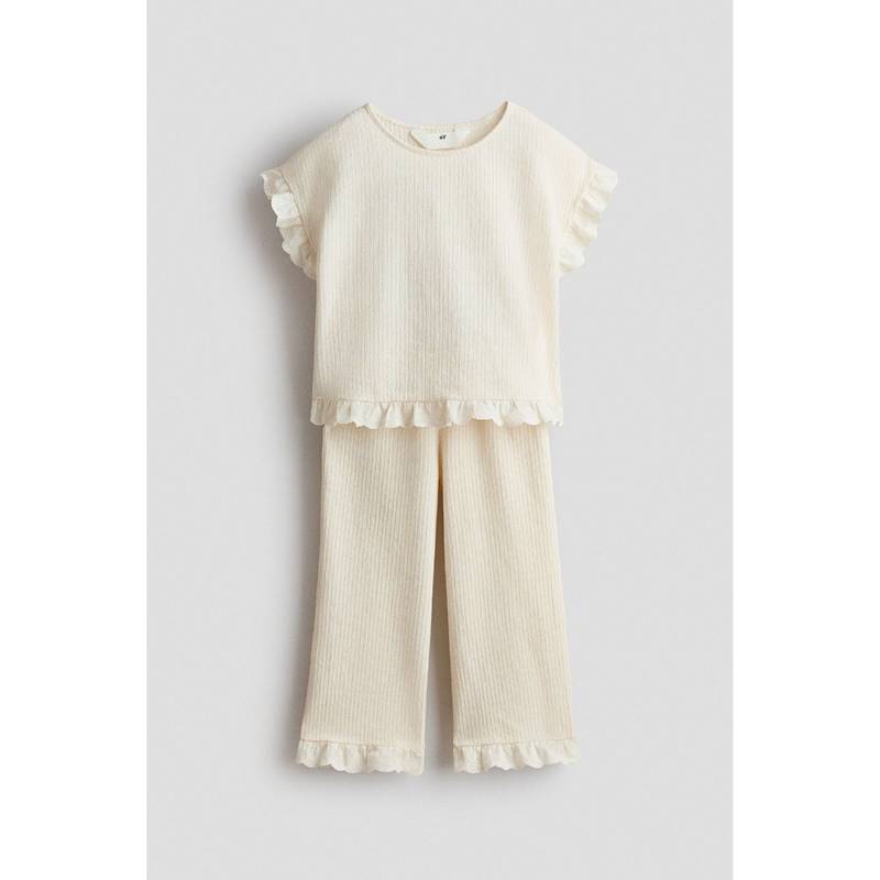 H&M Girls White 2-Piece Frill-Trimmed Set (4-5 Years)