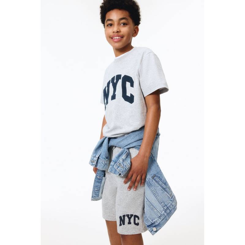 H&M Boys Grey Printed Cotton T-Shirt (12-14 Years) (12-14 Years)