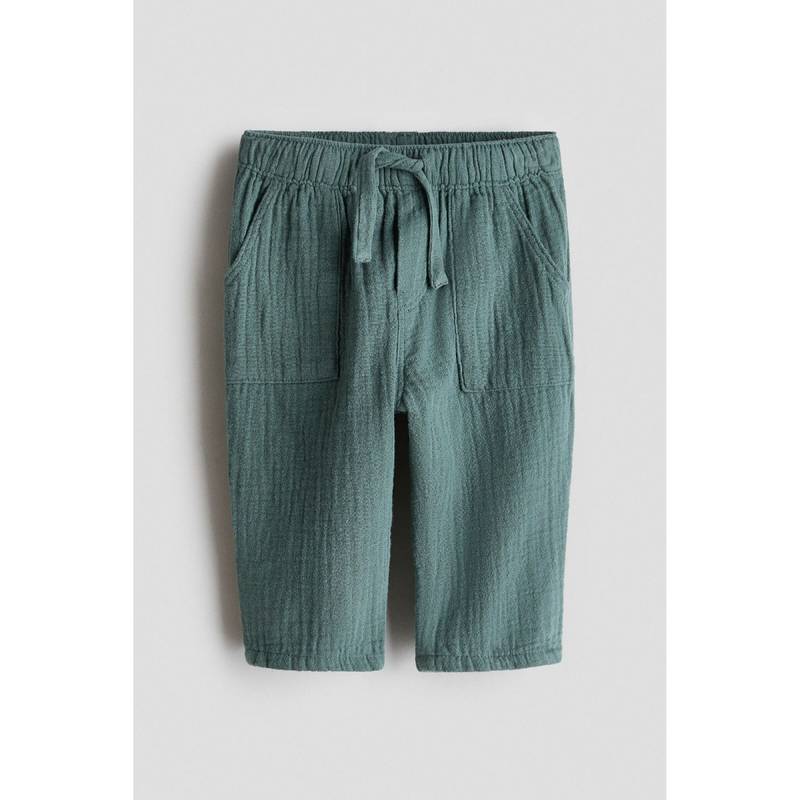 H&M Boys Green Cotton Muslin Trouser (4-6 Months) (4-6 Months)