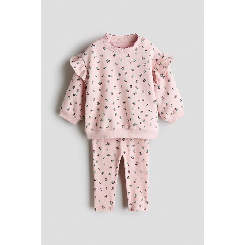 H&M Girls Pink 2-Piece Sweatshirt And Leggings Set (4-6 Months)