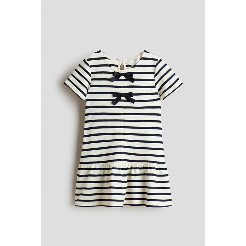 H&M Girls Blue Bow-Detail Jersey Dress (1.5-2 Years) (1.5-2 Years)