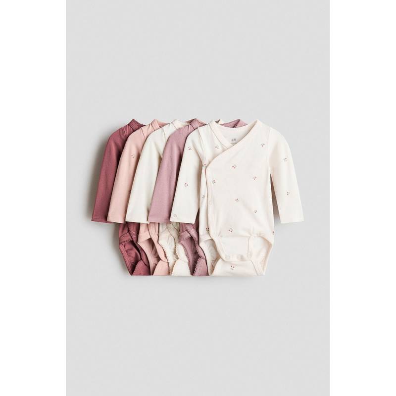 H&M Unisex Pink 5-Pack Wrapover Bodysuits (Newborn)