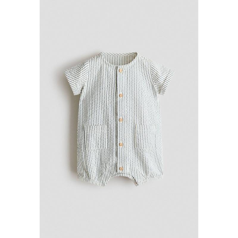 H&M Unisex Blue Cotton Muslin Romper Suit (0-1 Months) (0-1 Months)