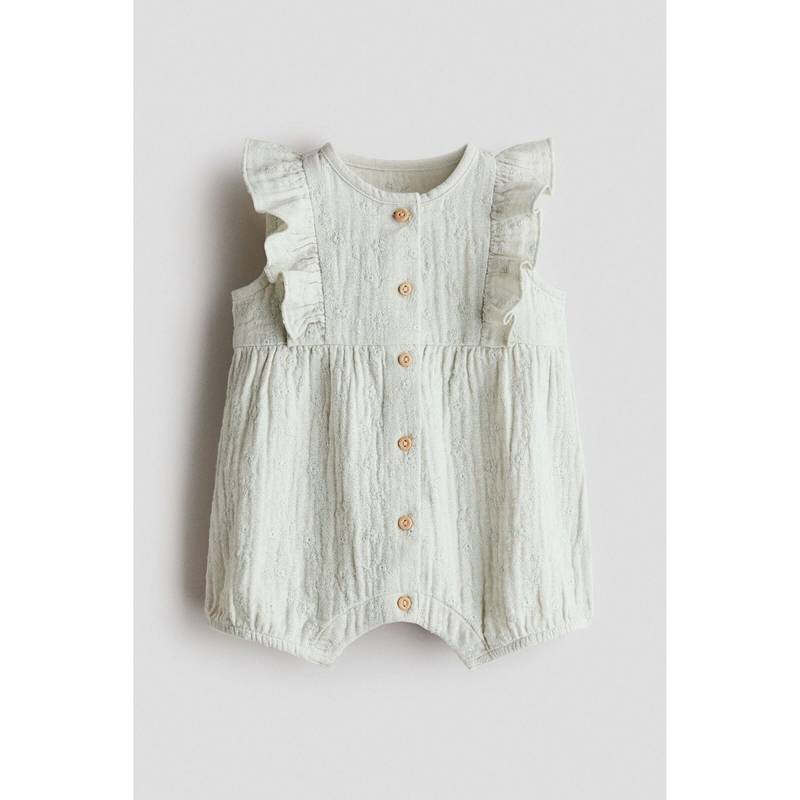 H&M Girls Green Cotton Muslin Romper Suit (0-1 Months) (0-1 Months)