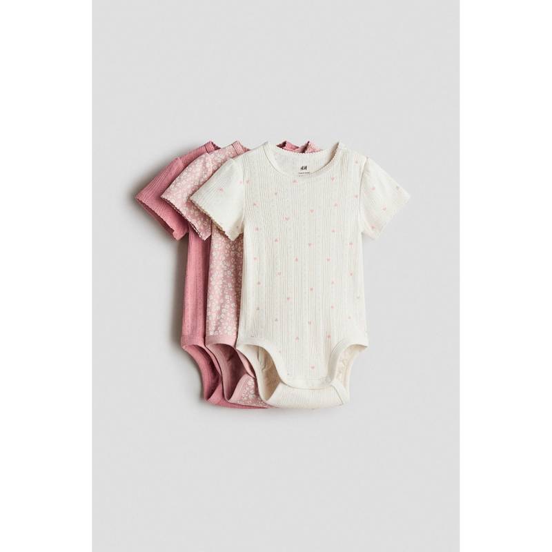 H&M Girls Pink 3-Pack Cotton Bodysuits (0-1 Months)