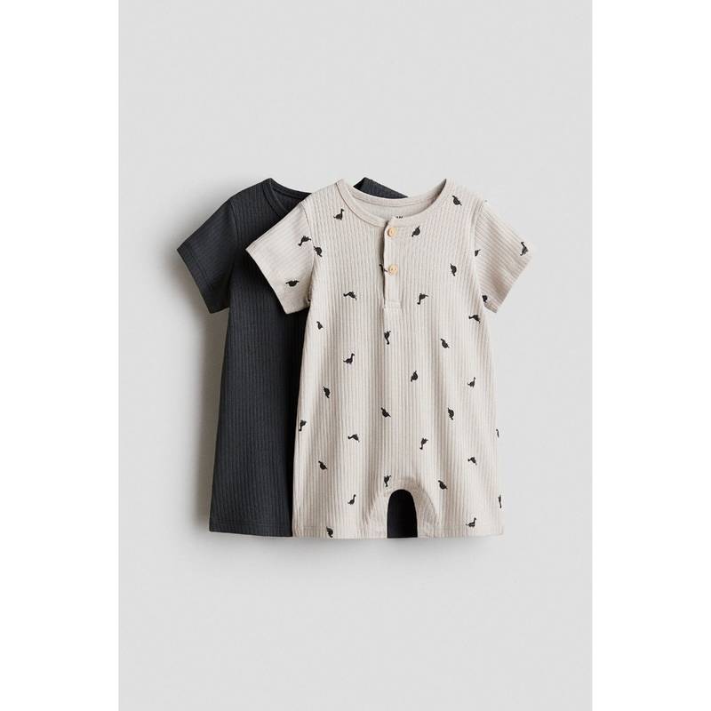 H&M Boys Beige 2-Pack Short Cotton Romper Suits (2-3 Years)