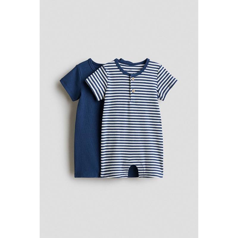 H&M Boys White 2-Pack Short Cotton Romper Suits (2-3 Years)
