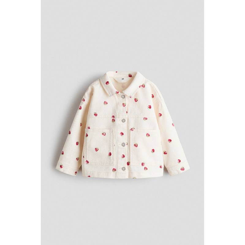 H&M Girls White Patterned Twill Jacket (3-4 Years) (3-4 Years)