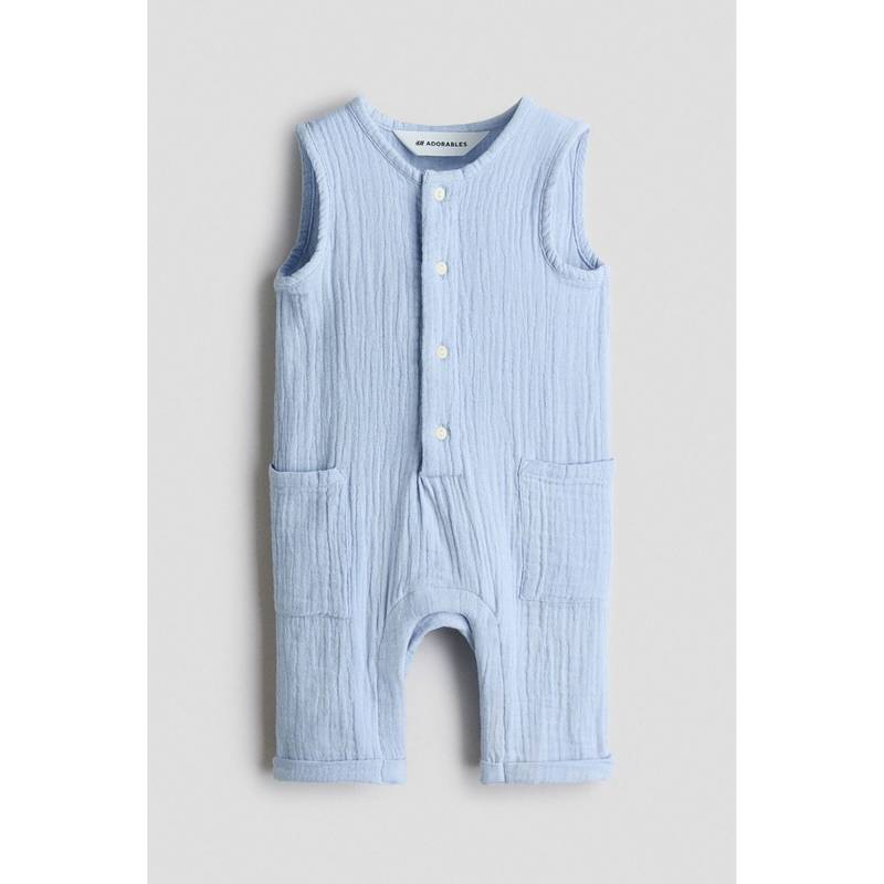 H&M Unisex Blue Cotton Muslin Romper Suit (1-2 Months) (1-2 Months)