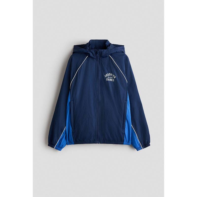 H&M Boys Blue Hooded Nylon Windbreaker (8-9 Years) (8-9 Years)