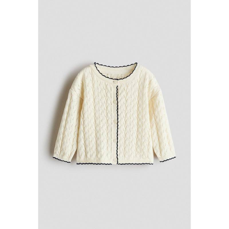 H&M Girls White Pointelle-Knit Cardigan (4-6 Months) (4-6 Months)