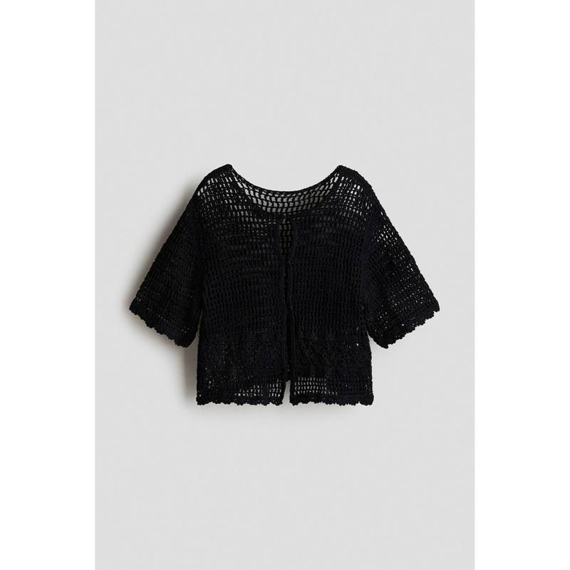H&M Girls Black Hole-Knit Cardigan (10-12 Years) (10-12 Years)