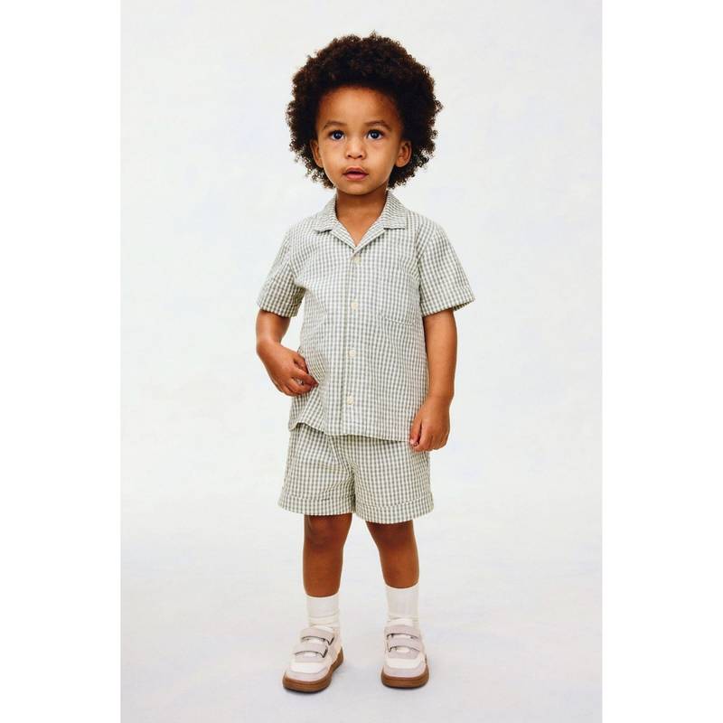 H&M Boys Green 2-Piece Cotton Seersucker Set (0-1 Months)