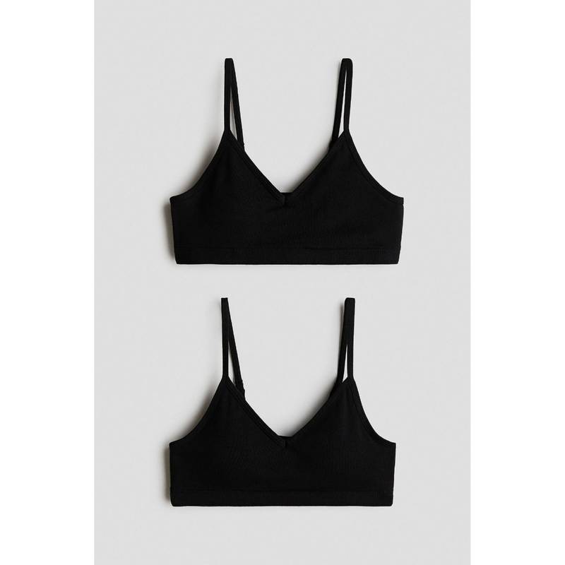 H&M Girls Black 2-Pack Padded Crop Tops (8-10 Years)