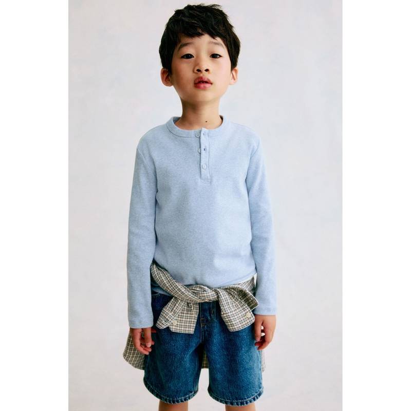 H&M Boys Blue Cotton Henley Top (4-6 Years) (4-6 Years)