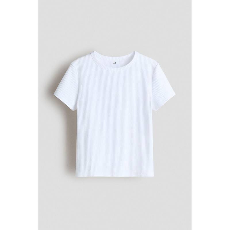 H&M Girls White Ribbed Cotton Top (8-10 Years) (8-10 Years)