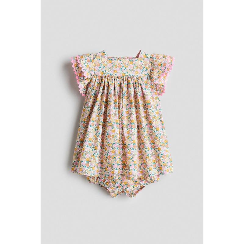 H&M Girls Yellow 2-Piece Cotton Dress And Bloomers Set (2-3 Years)