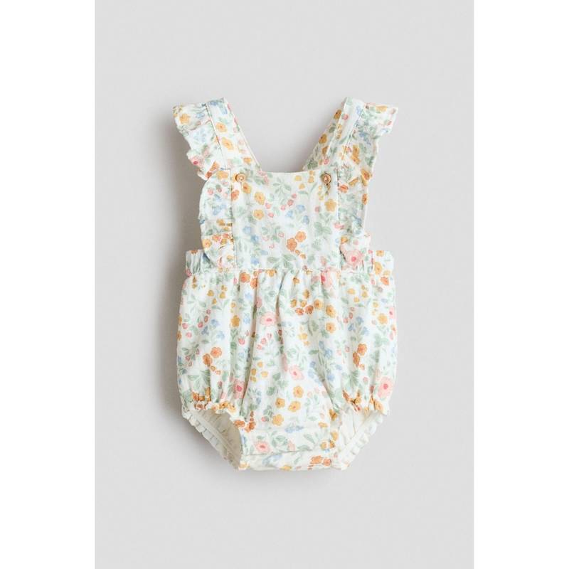 H&M Girls White Cotton Dungaree Shorts (0-1 Months) (0-1 Months)