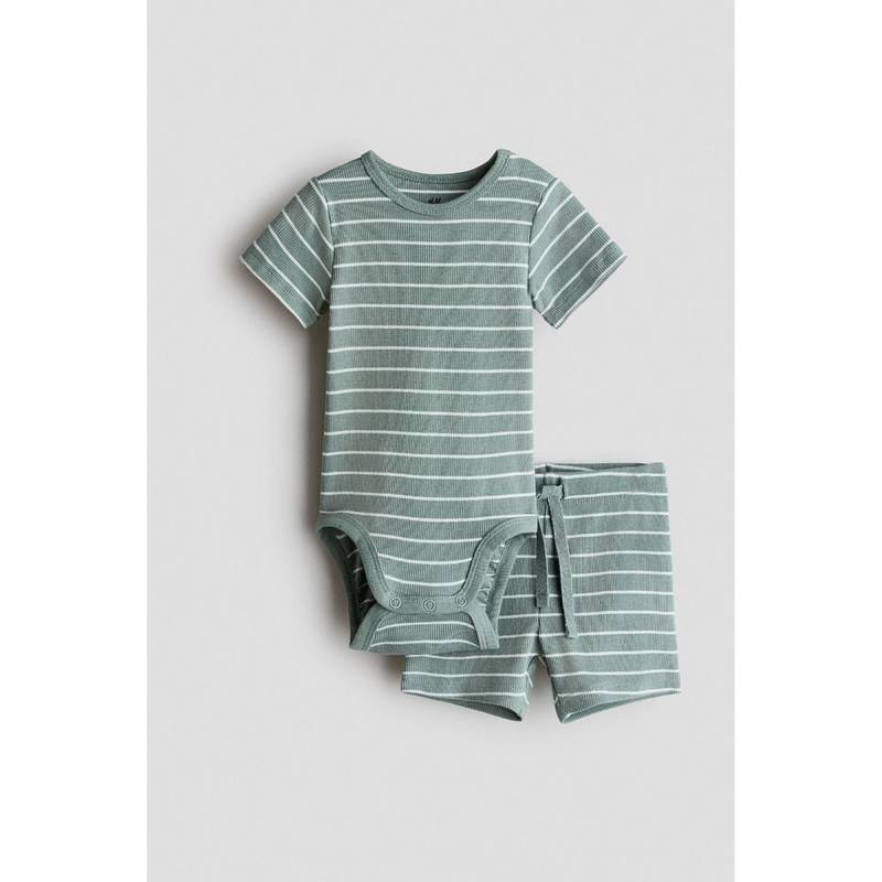 H&M Girls Green 2-Piece Ribbed Cotton Set (1.5-2 Years)