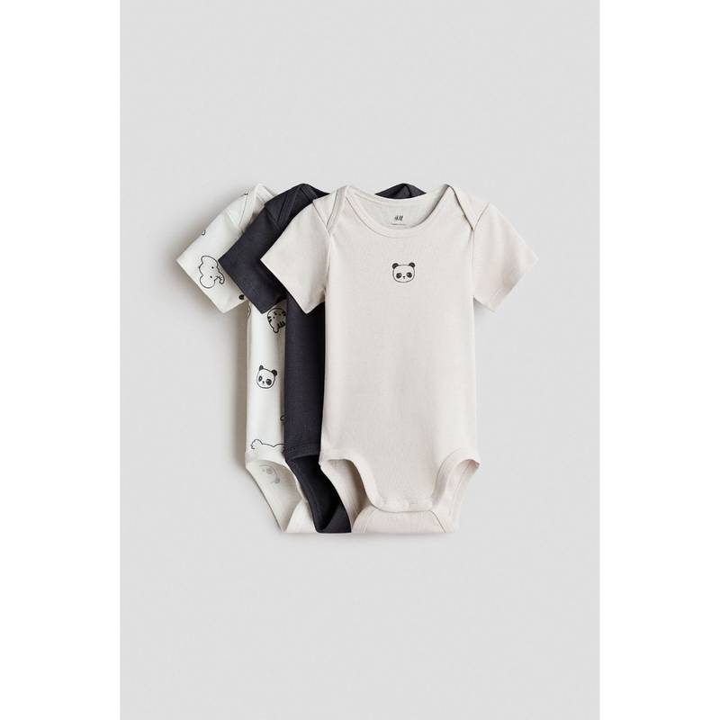 H&M Unisex White 3-Pack Cotton Envelope-Neck Bodysuits (2-3 Years)
