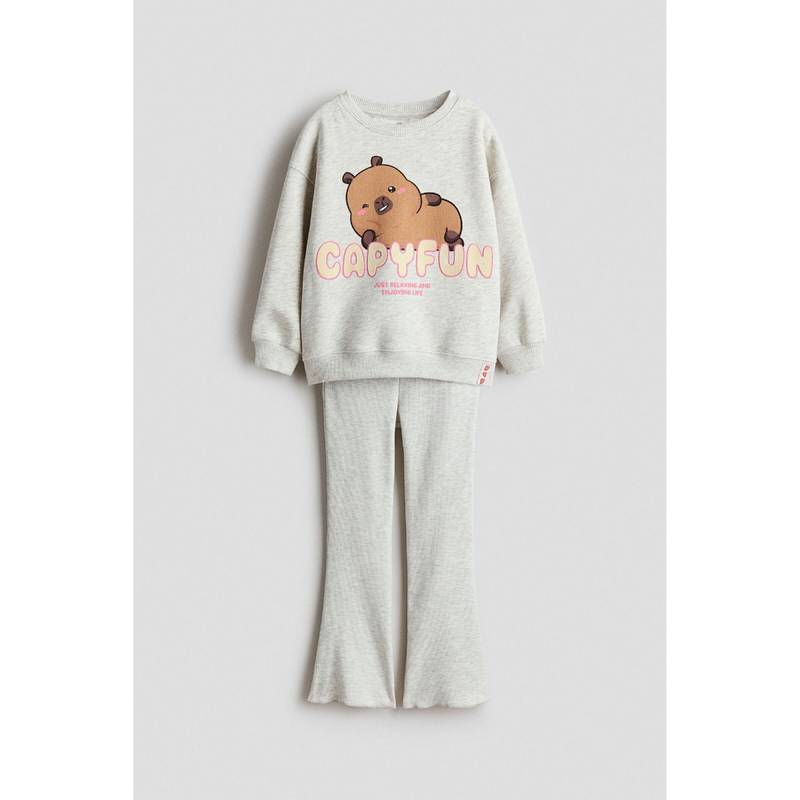 H&M Girls Grey 2-Piece Print-Motif Set (2-3 Years)