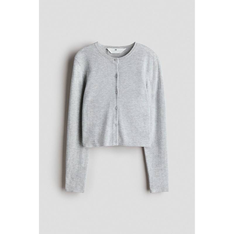 H&M Girls Grey Fine-Knit Cardigan (8-10 Years) (8-10 Years)