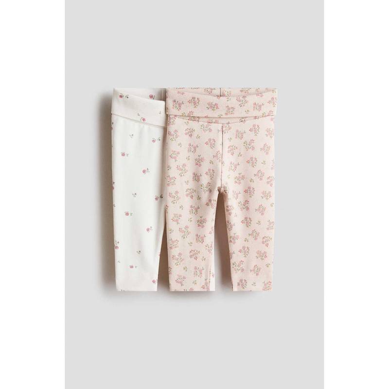 H&M Girls White 2-Pack Cotton Jersey Leggings (0-1 Months)